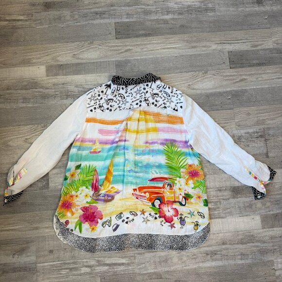 John Mark Beach Scene button down blouse long sleeve size large D22 - Picture 5 of 5